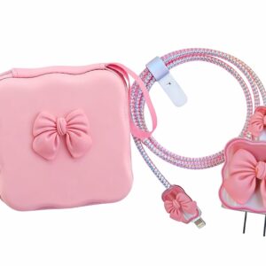 Charger Protector Combo Set for iPhone 18W/20Charger Protector Combo Set for iPhone 18W/20W with Protective Zipper Pouch Case Cover, Best Idea for Gift Set (Pink Bow)W with Protective Zipper Pouch Case Cover, Best Idea for Gift Set (Pink Bow)