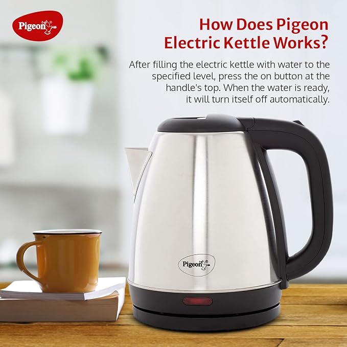 Pigeon Amaze Plus Electric Kettle 1.5 L, 1300 Watt, Stainless Steel Body with Auto Shut-off Feature Used for Boiling Water - (Silver) - Image 2