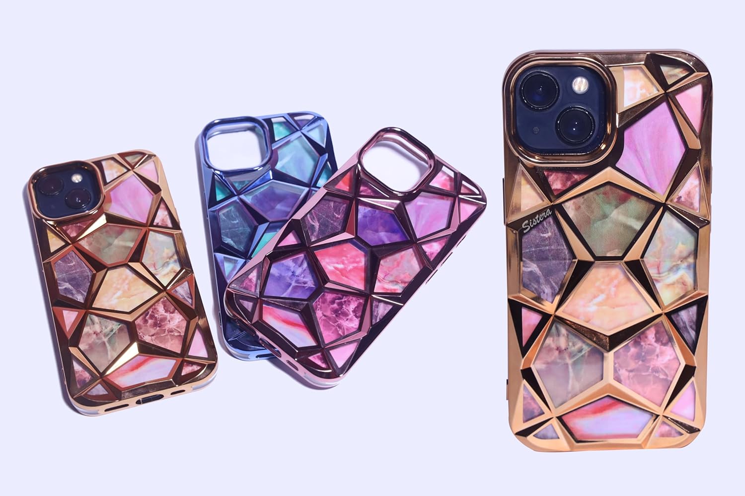 SISTERA 3D Holographic Silicone Mobile Back Cover for Compatible with iPhone 15 | Camera Protection Bumps | Geometric Design, Shockproof & Stylish Case (Blue) - Image 2